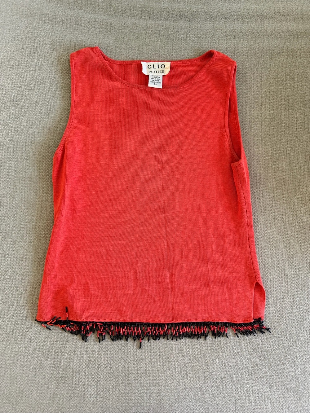 Clio Red Sleeveless Tank with Black Fringe Hem